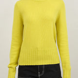 Front of Slim Crewneck Sweater Allude in Yellow Lime