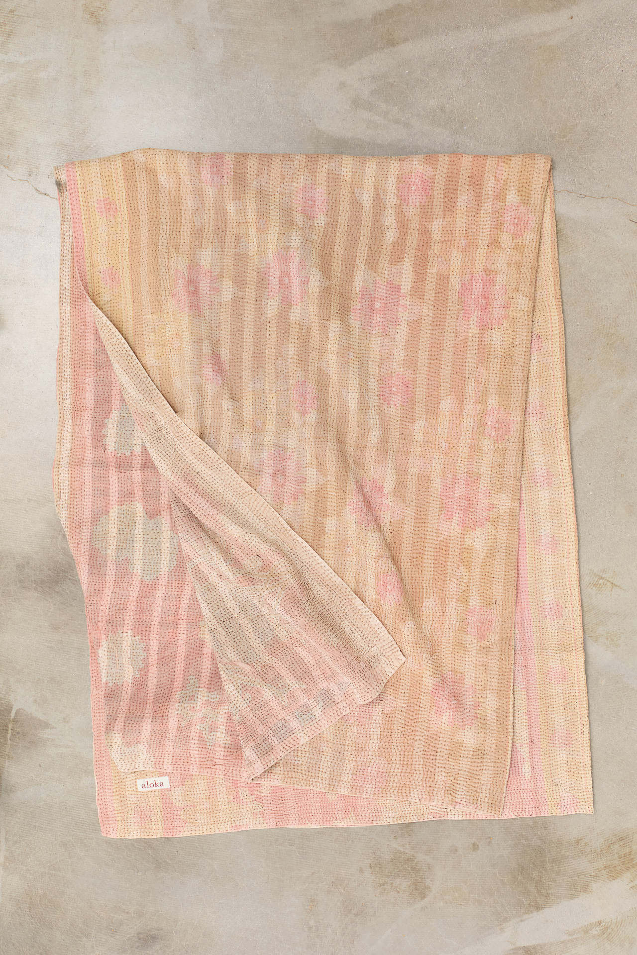 Aloka Home Bedding Hiya Vintage Coverlet Repurposed Textile / 66" L X 90" W