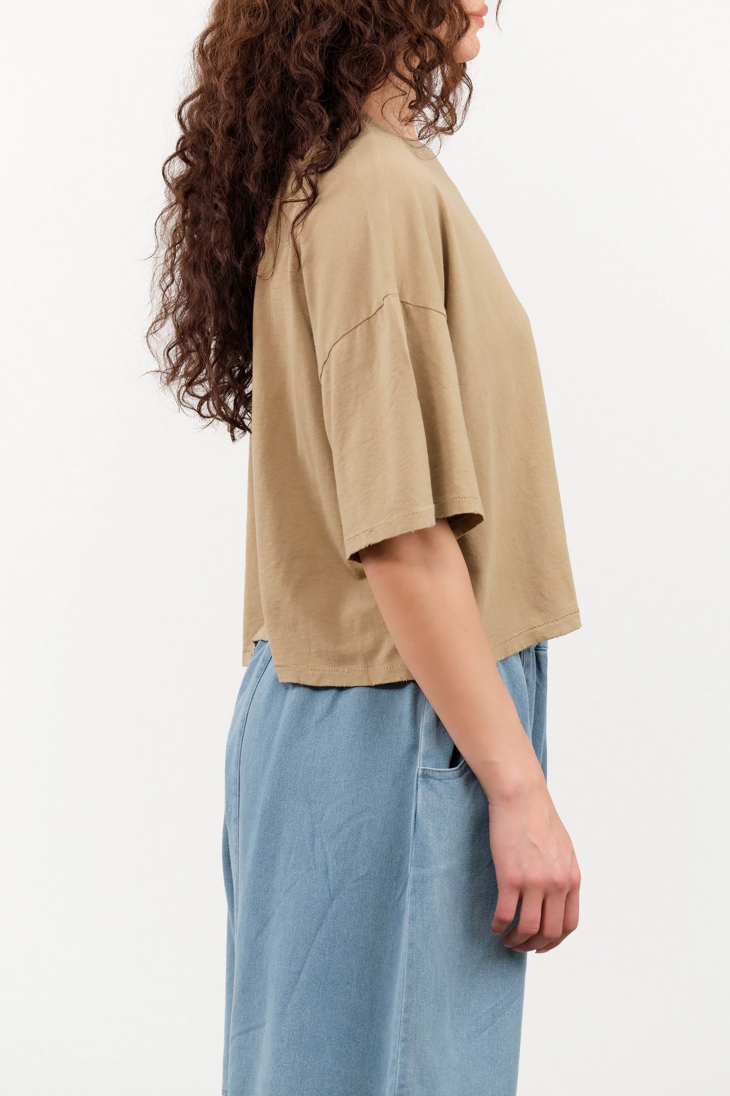 Amo Denim Designer Brand Short Sleeve Adore Tee in Sand Tan