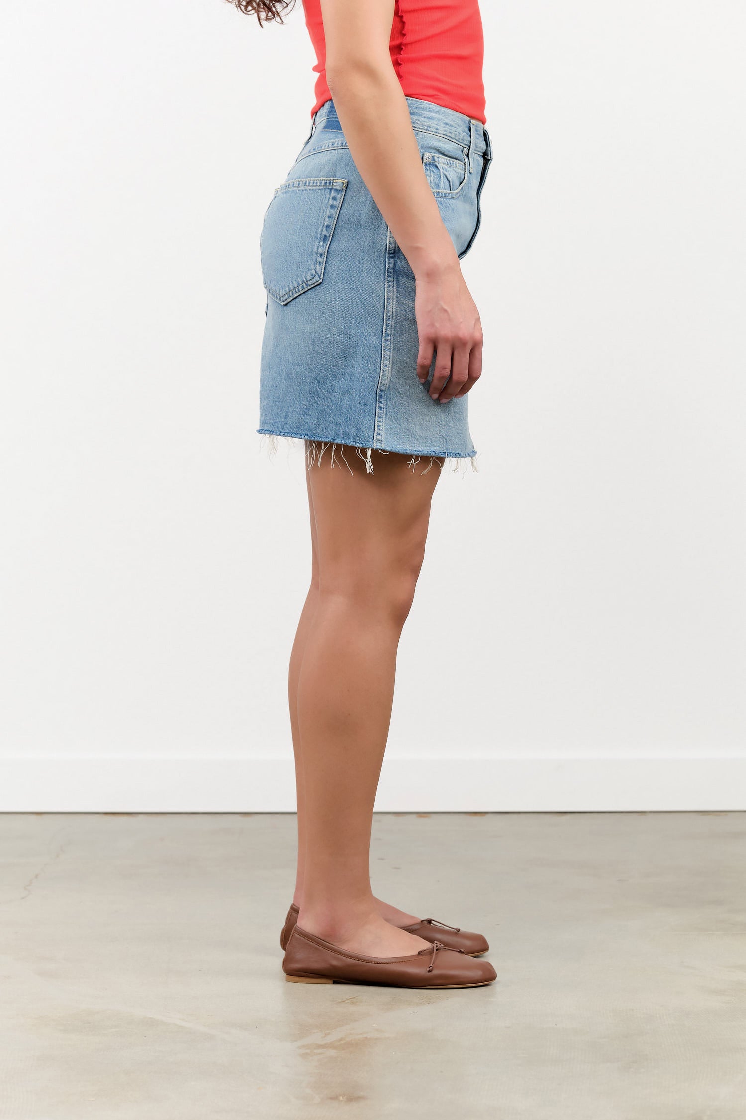 Amo Denim Designer Brand Short Jean Alexis Skirt in Sweetheart Blue