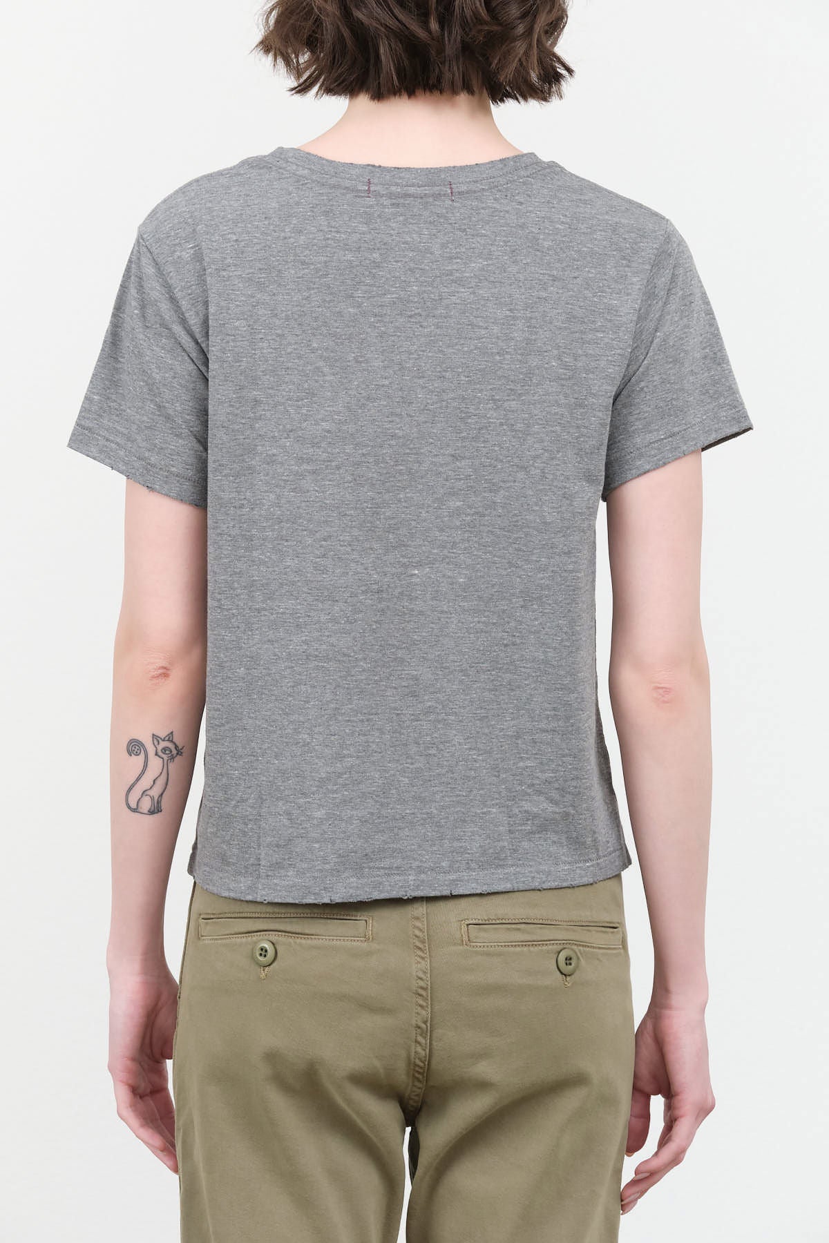 Back view of Classic Tee in Heather Grey