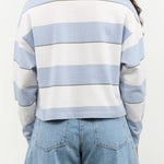 Crop Annie Rugby Polo Top in Sky Blue Stripes by Amo Denim Designer Brand