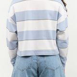 Crop Annie Rugby Polo Top in Sky Blue Stripes by Amo Denim Designer Brand