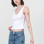 Amo Denim Crop Rib Top in White 