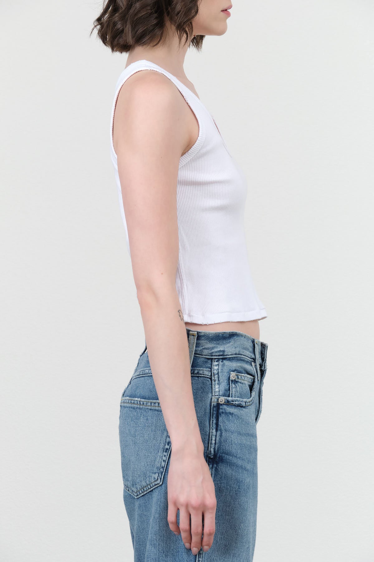 Amo Denim Sleeveless Tank Crop Rib Top in White