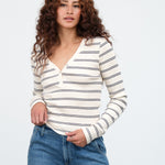 Amo Denim Dearest Henley in Neptune and Bone Stripes