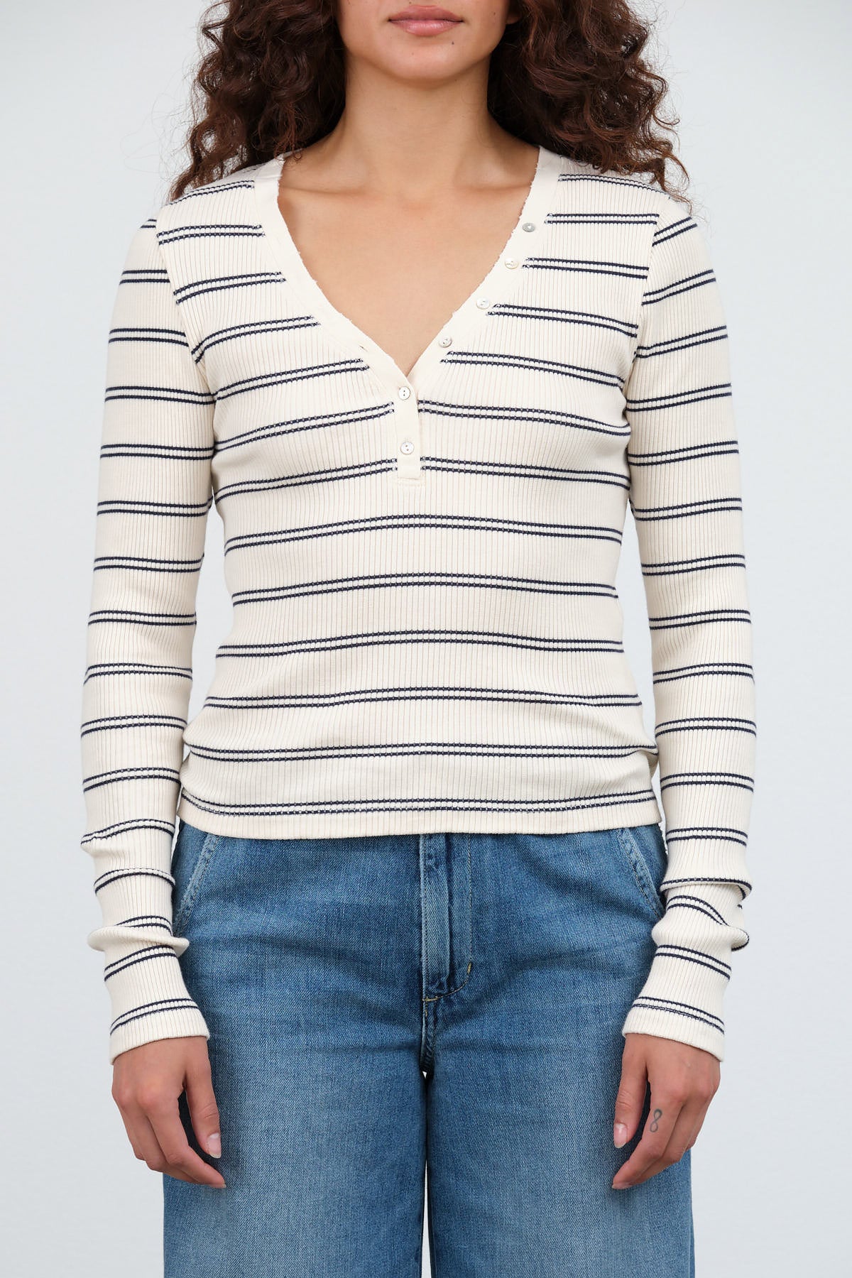 Dearest Henley by Amo Denim in Neptune and Bone Stripes