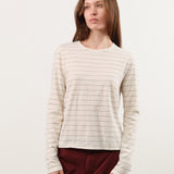 Drew Long Sleeve Tee in Bone/Grey Stripe