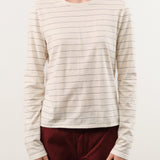 Drew Long Sleeve Tee in Bone/Grey Stripe