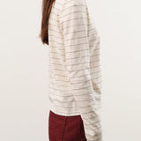 Drew Long Sleeve Tee in Bone/Grey Stripe