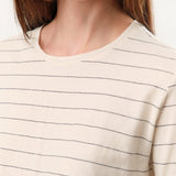 Drew Long Sleeve Tee in Bone/Grey Stripe