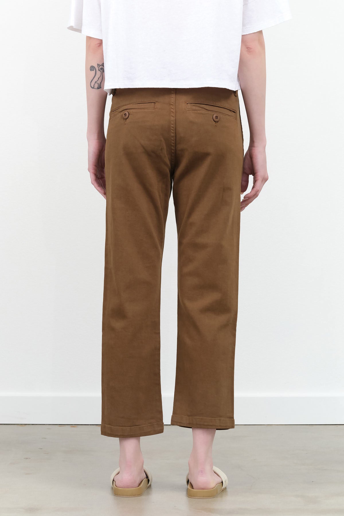 Walnut Brown Easy Trouser Relaxed Crop Straight Pant by Designer Brand Amo Denim