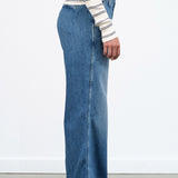 Amo Denim Designer Brand High Waisted Edith Wide Leg Trouser Jean in Romance Blue