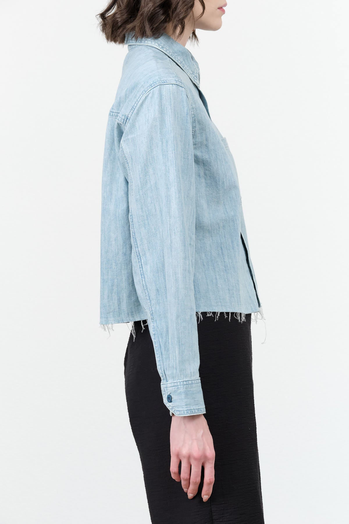 Ida Crop Button Up Shirt by Amo Denim in Scorcher Blue