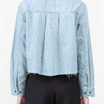 Long Sleeve Ida Crop Shirt in Light Blue Scorcher Classic Button Up Denim Shirt by Amo Denim