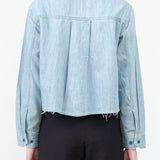 Long Sleeve Ida Crop Shirt in Light Blue Scorcher Classic Button Up Denim Shirt by Amo Denim