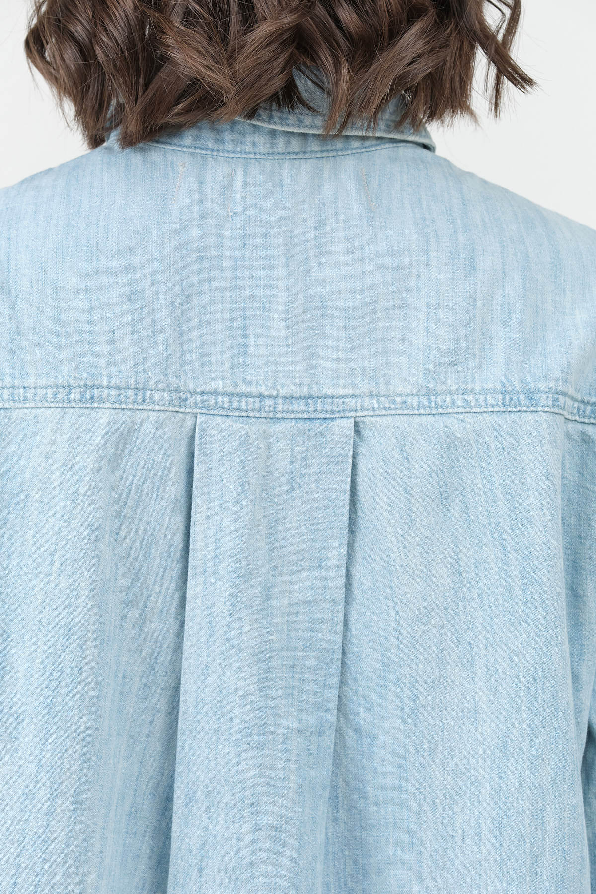 Amo Denim Ida Crop Shirt in Light Blue Scorcher Classic Button Up Denim Shirt