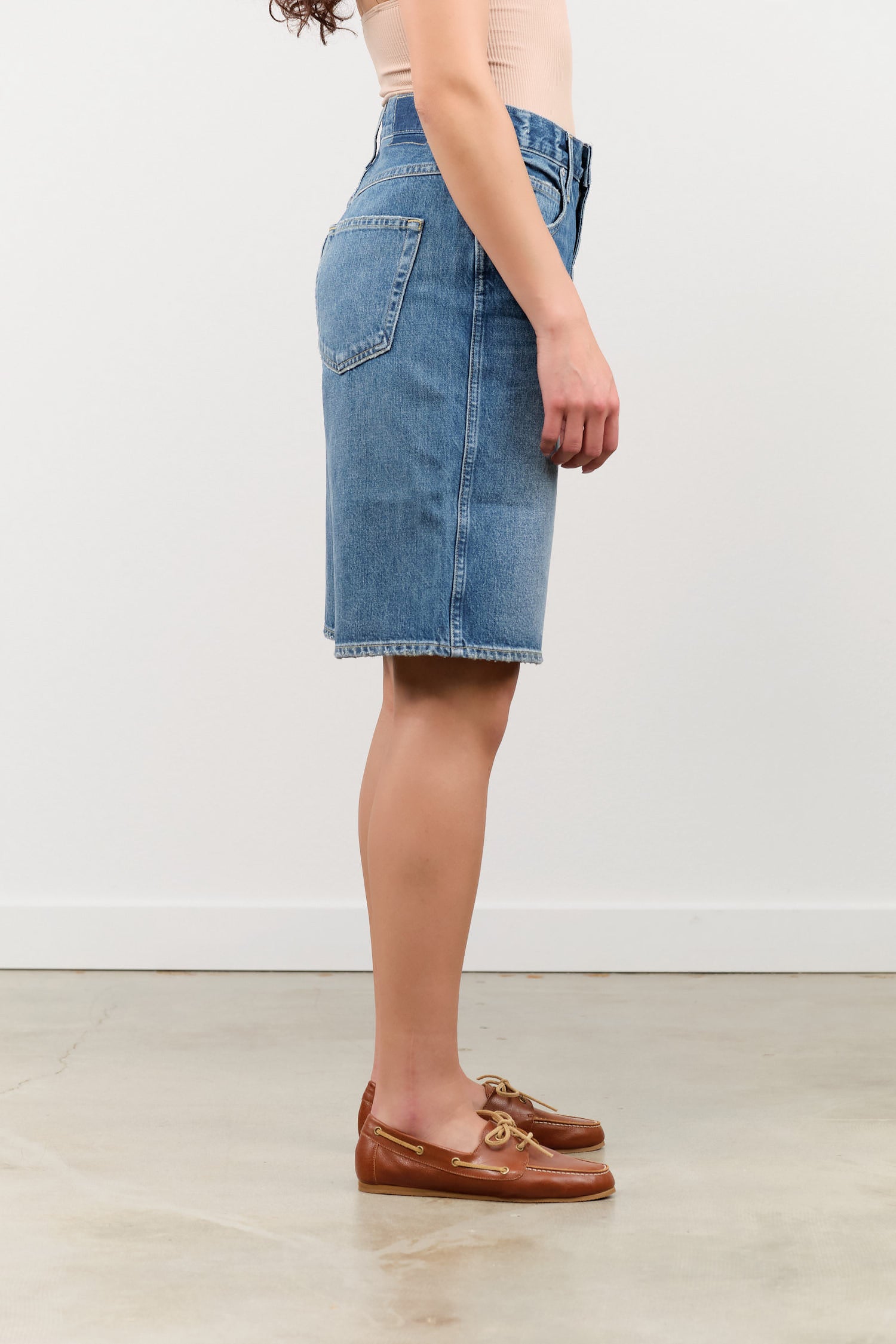 Amo Denim Brand Long Laura Short in Offbeat Blue Jean