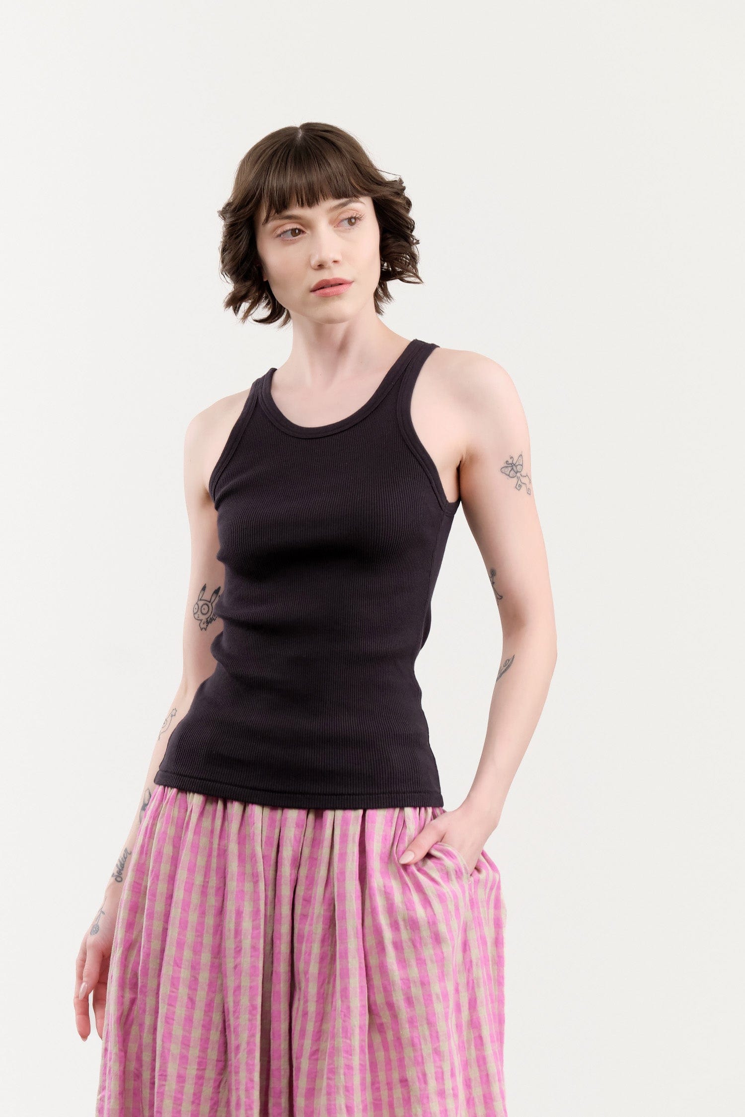 Amo Denim Apparel Womens Tees Long Rib Tank in Vintage Black