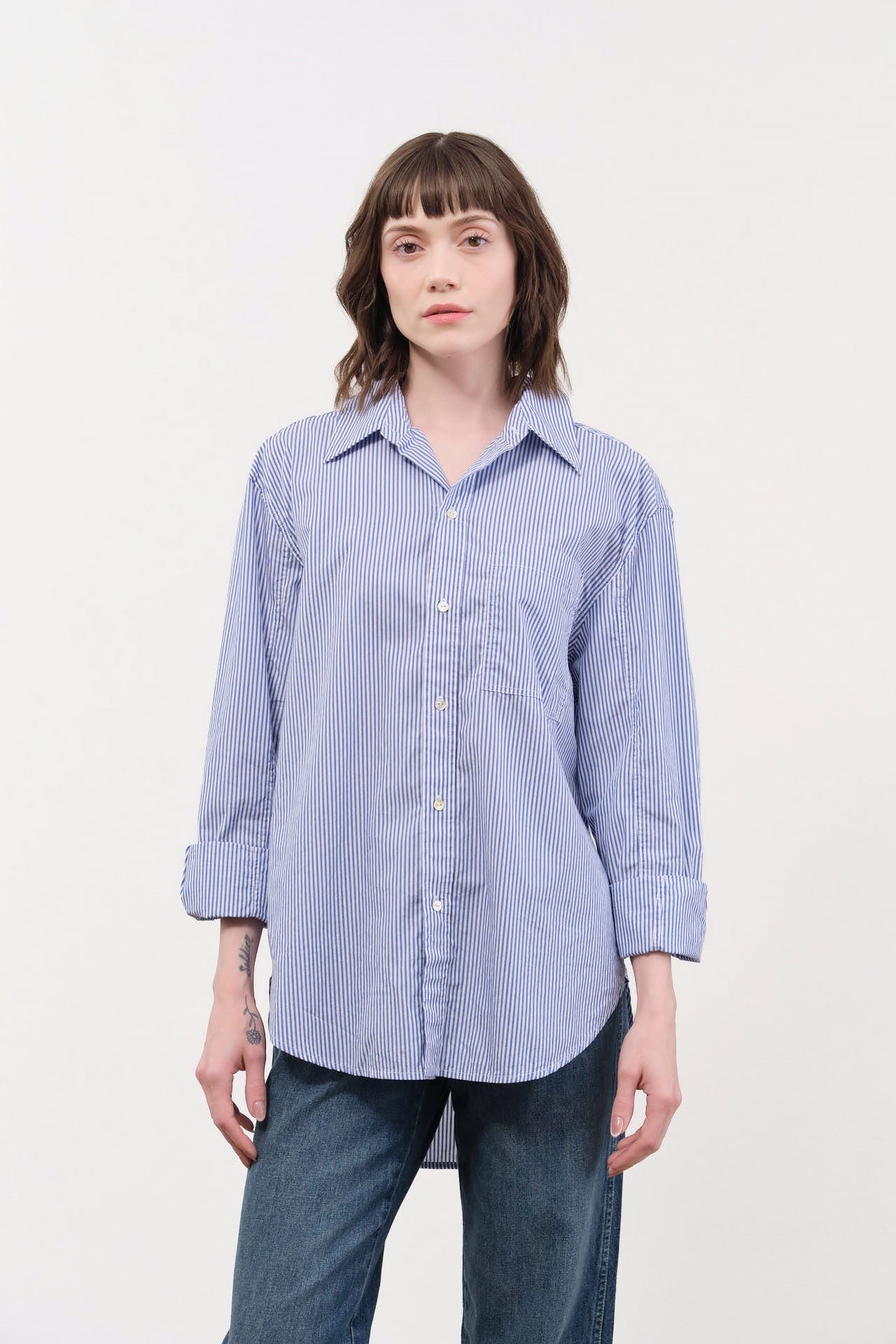 Amo Denim Apparel Womens Blouses Ruth Oversized Shirt in Blue Multi Stripe