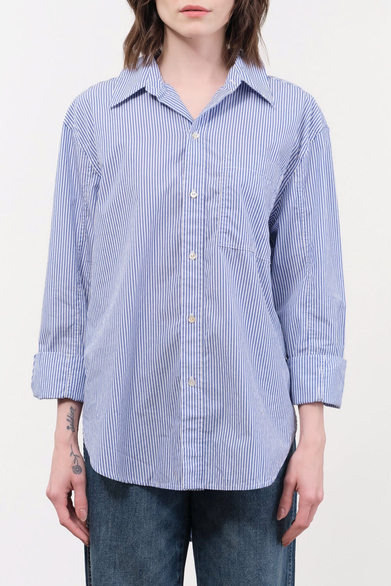 Amo Denim Apparel Womens Blouses Ruth Oversized Shirt in Blue Multi Stripe