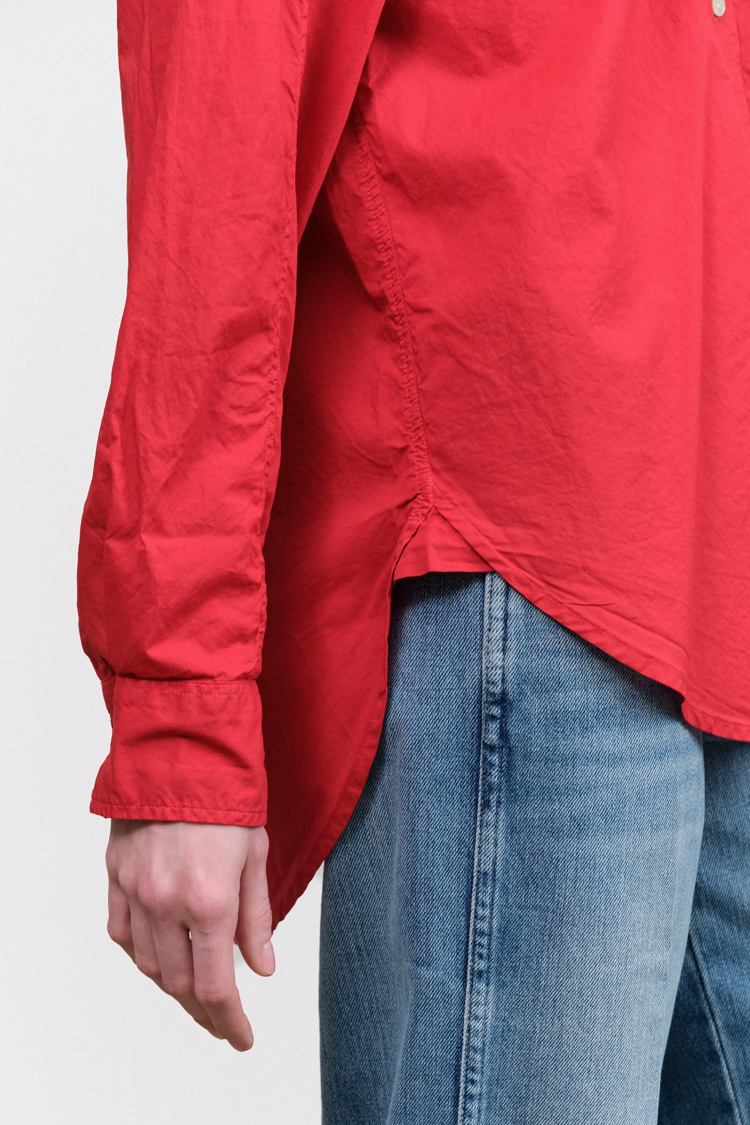 Ruth Oversized Button Up Shirt Blouse by Amo Denim Designer Brand in Cherry Red