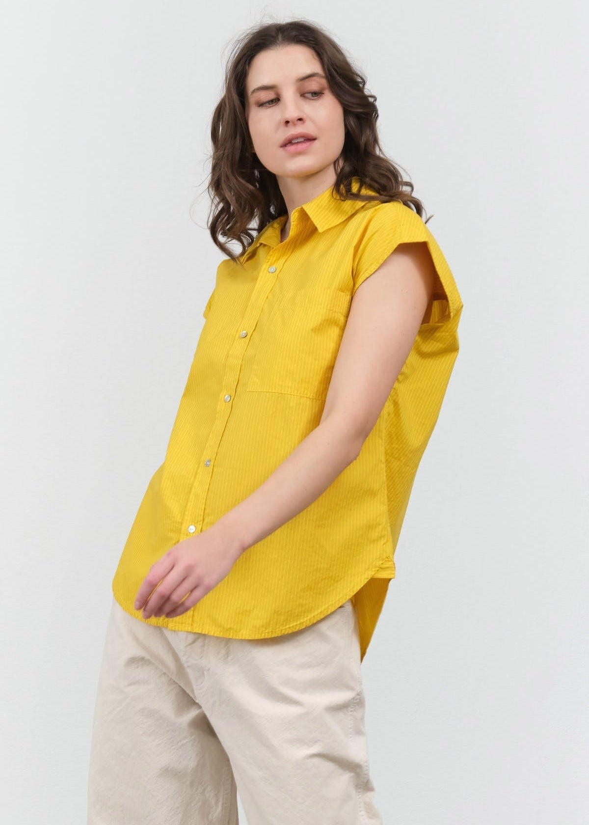 Amo Denim Apparel Womens Blouses Ruth Sleeveless Shirt in Lemon Lemon / XSmall