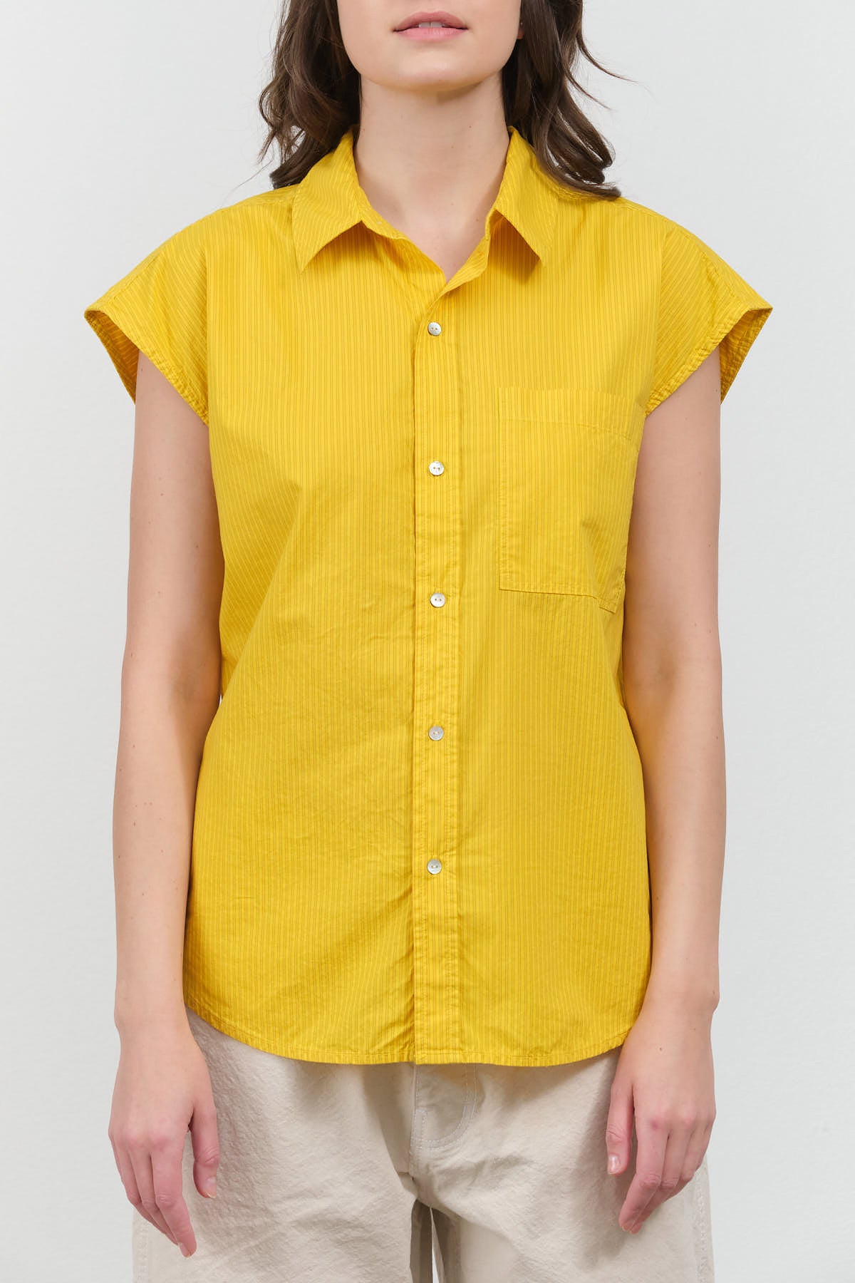 Front view of Ruth Sleeveless Shirt in Lemon