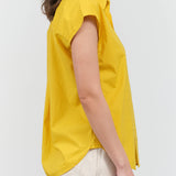 Side view of Ruth Sleeveless Shirt in Lemon