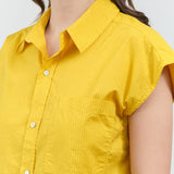 Collar view of Ruth Sleeveless Shirt in Lemon