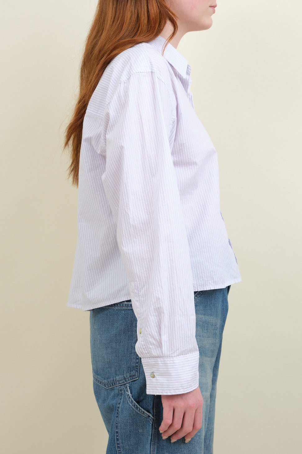 Side of Ruth Stripe Crop Shirt in Blushing Stripe