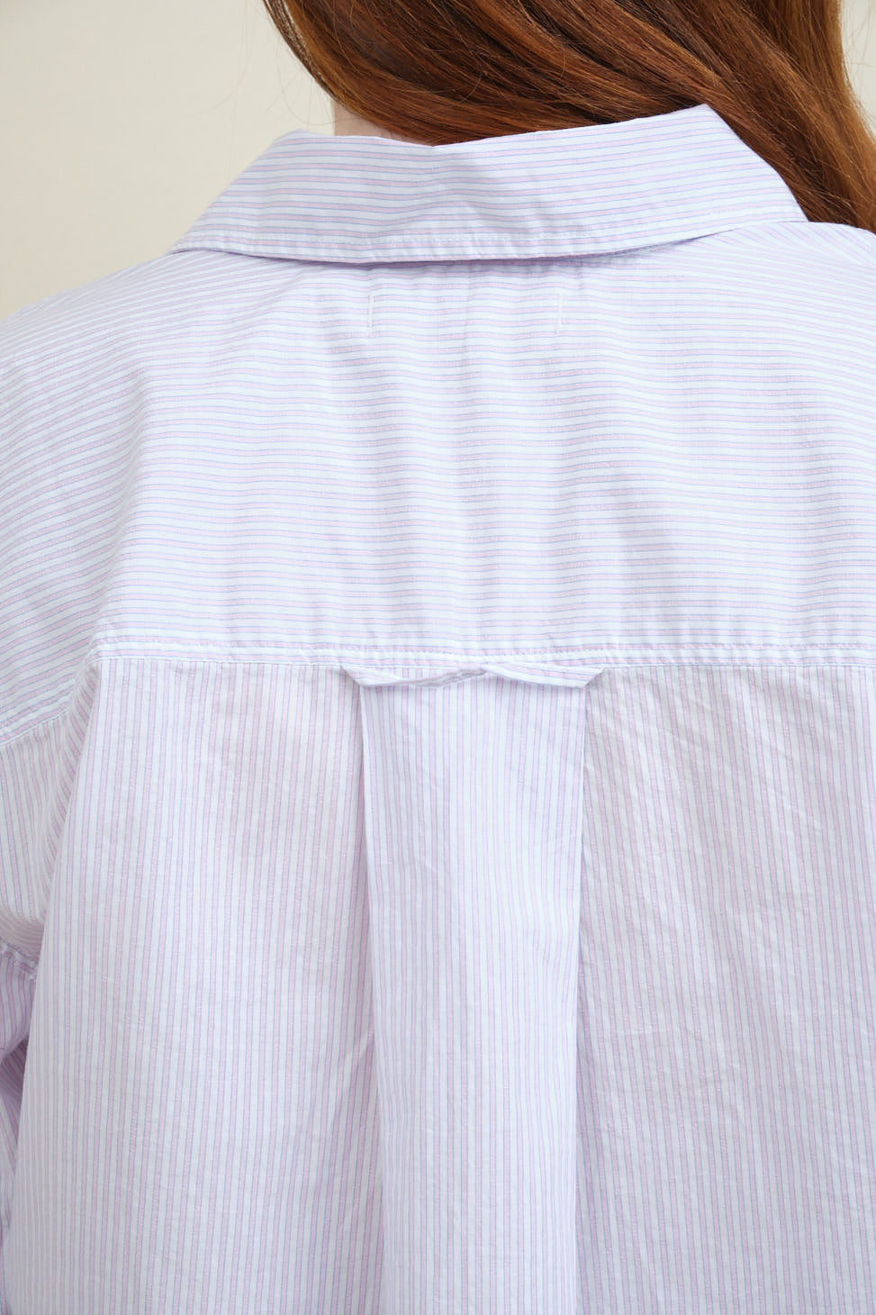 Back detailing on Ruth Stripe Crop Shirt in Blushing Stripe