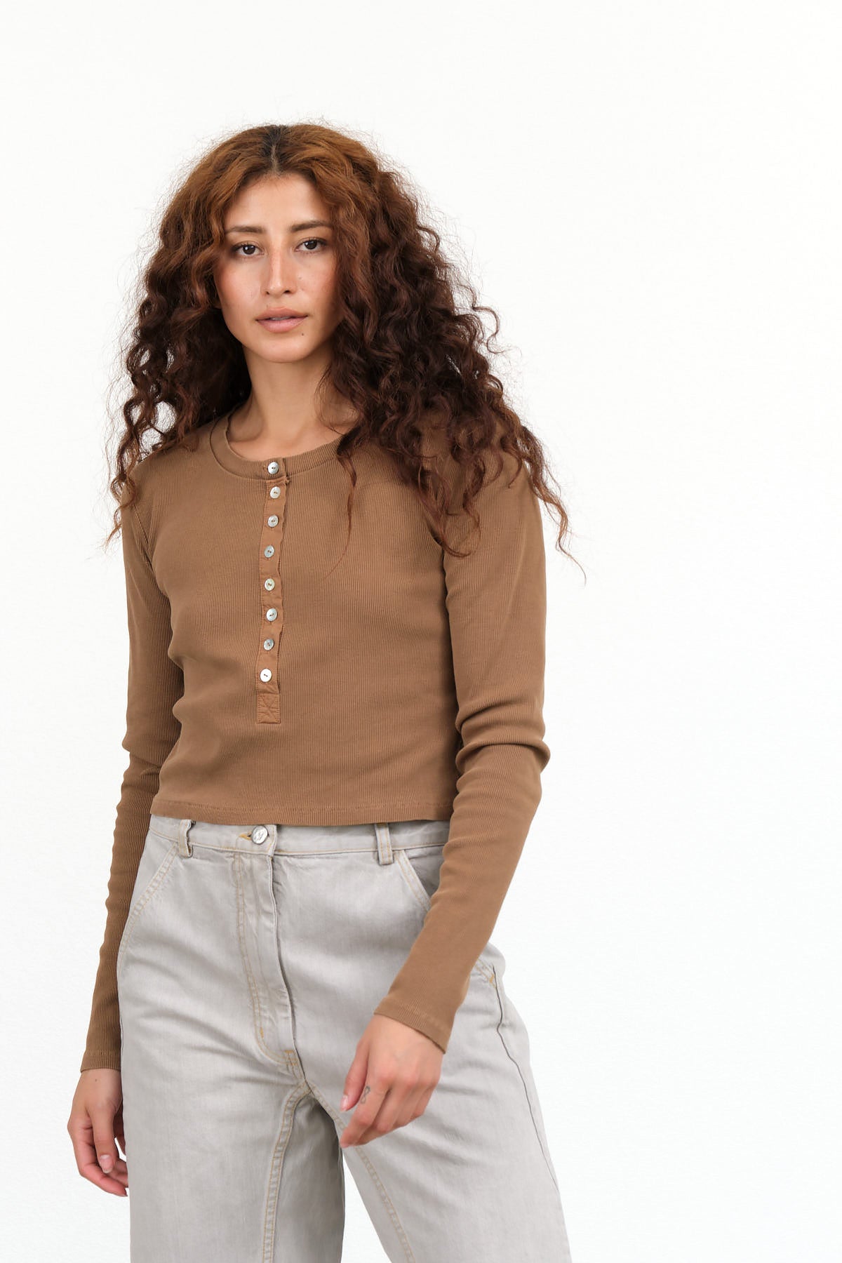 Amo Denim Sassy Henley in Walnut