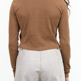 Long Sleeve Cropped Sassy Henley in Walnut Brown by Amo Denim Designer Brand