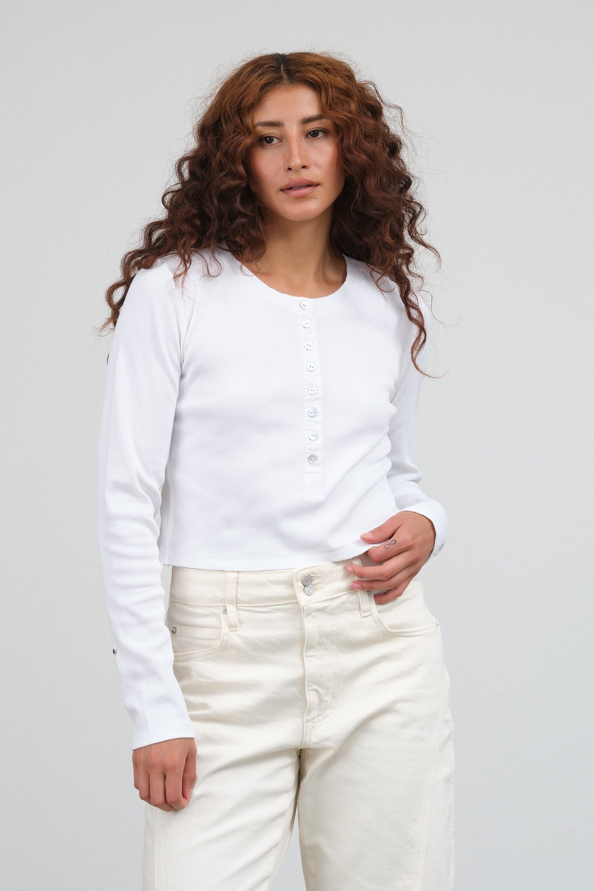 Amo Denim Sassy Henley in White