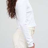 Amo Denim Designer Long Sleeve Ribbed Fitted Sassy Henley in White