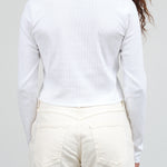 Long Sleeve Ribbed Fitted Sassy Henley in White by Amo Denim Designer