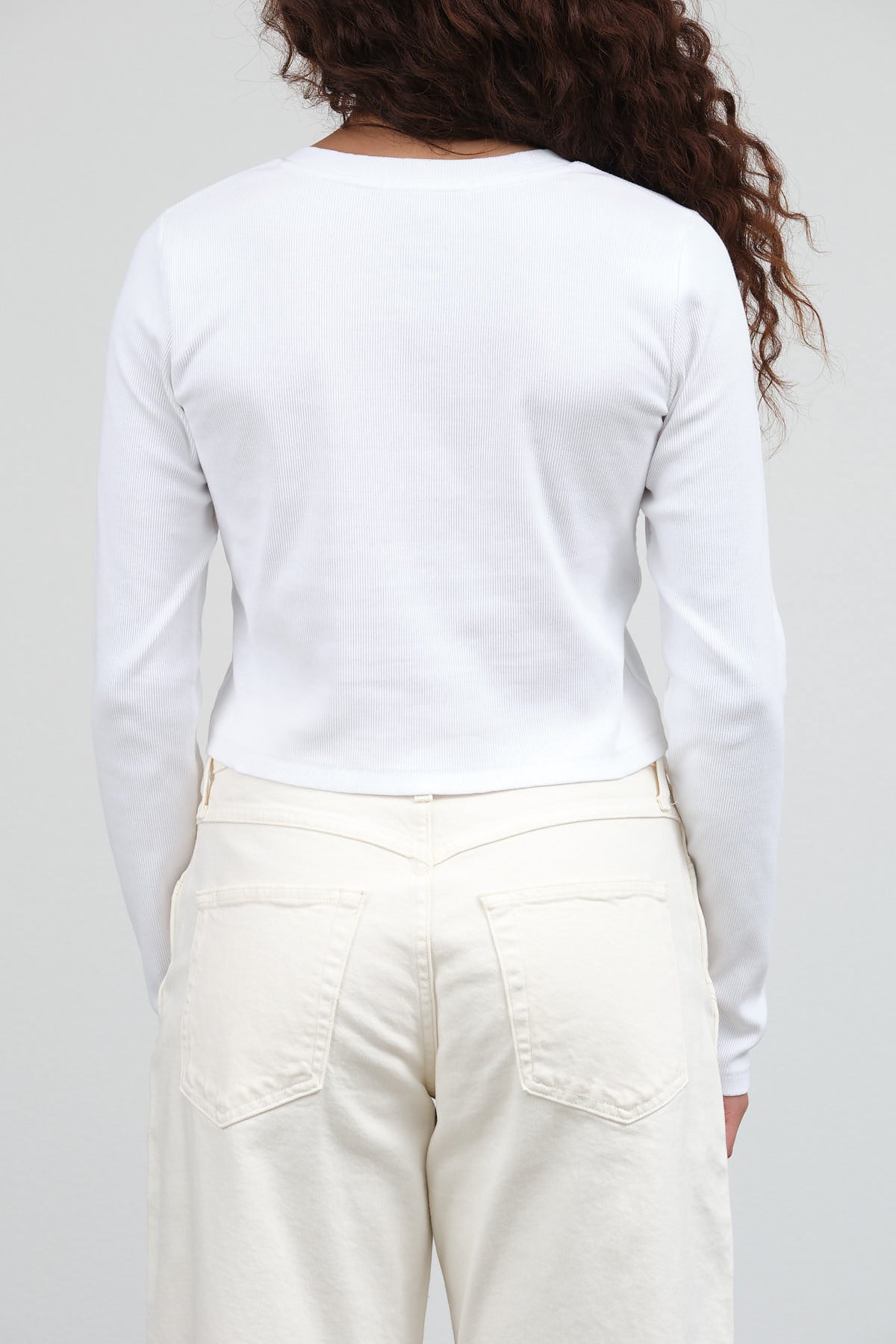 Long Sleeve Ribbed Fitted Sassy Henley in White by Amo Denim Designer