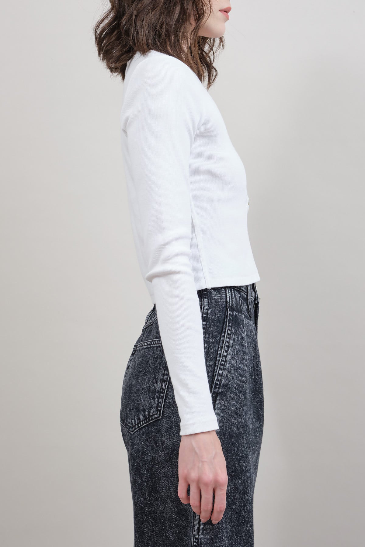 Side of Sassy Rib Henley Top in White