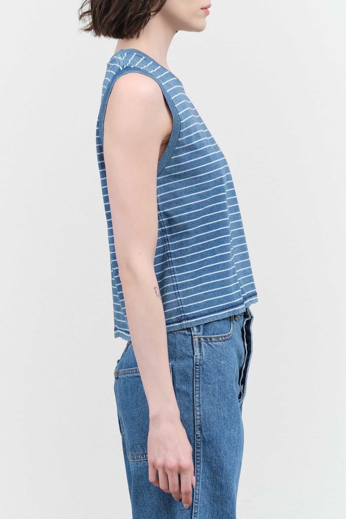 Striped Blue and White Tank by Amo Denim Sleeveless Babe Tee with Ribbed Hem