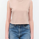 Front view of Sleeveless Babe Tee in Taupe