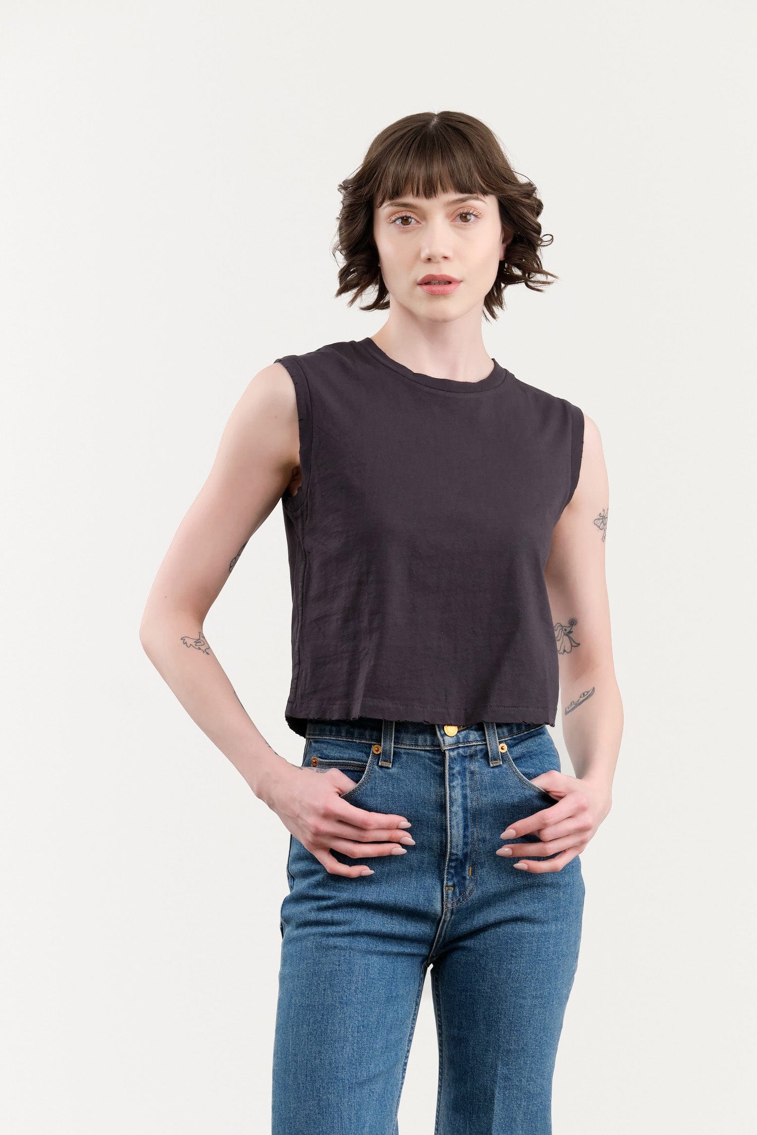 Amo Denim Apparel Womens Tees Sleeveless Babe Tee in Vintage Black