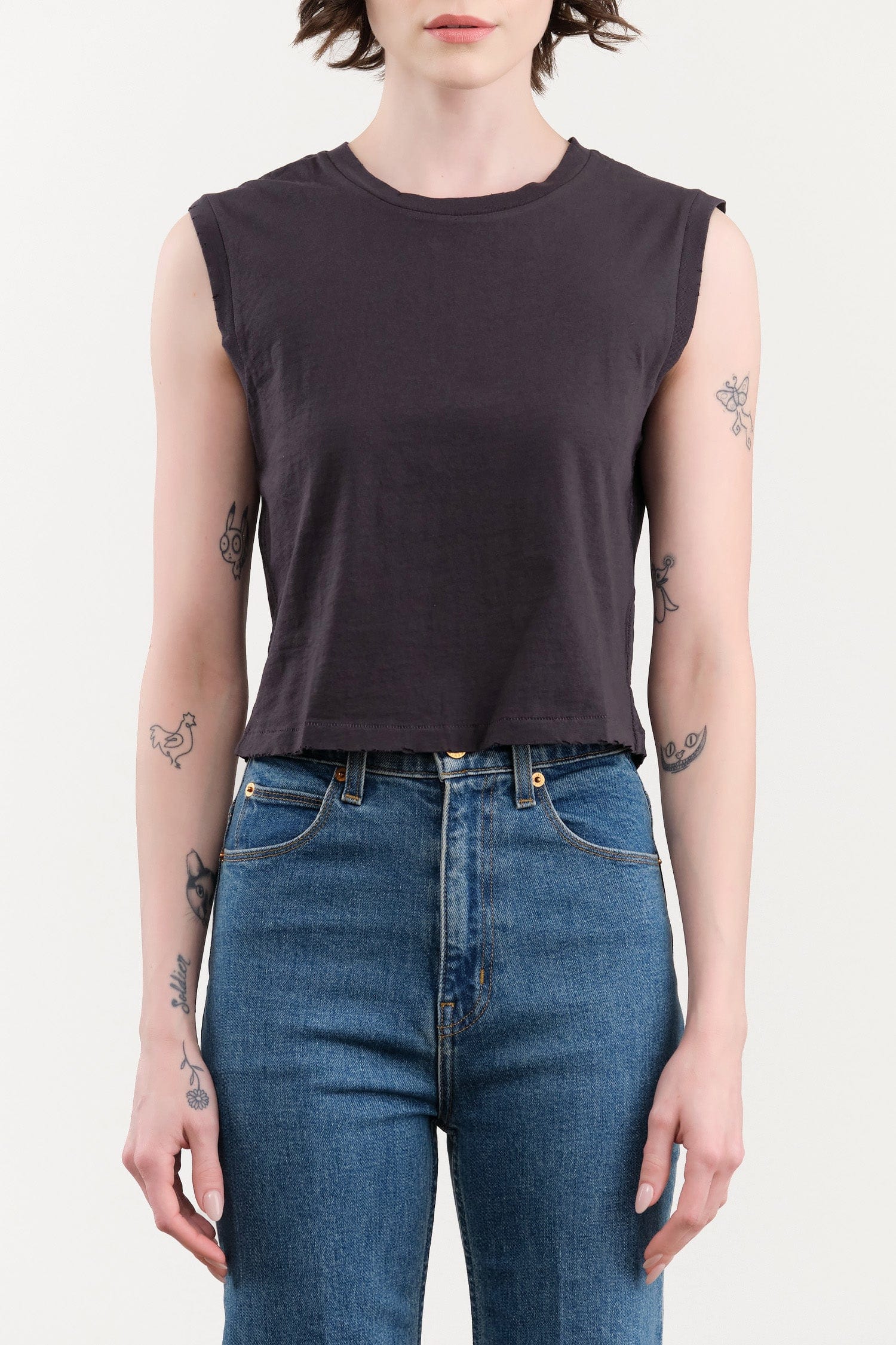 Amo Denim Apparel Womens Tees Sleeveless Babe Tee in Vintage Black