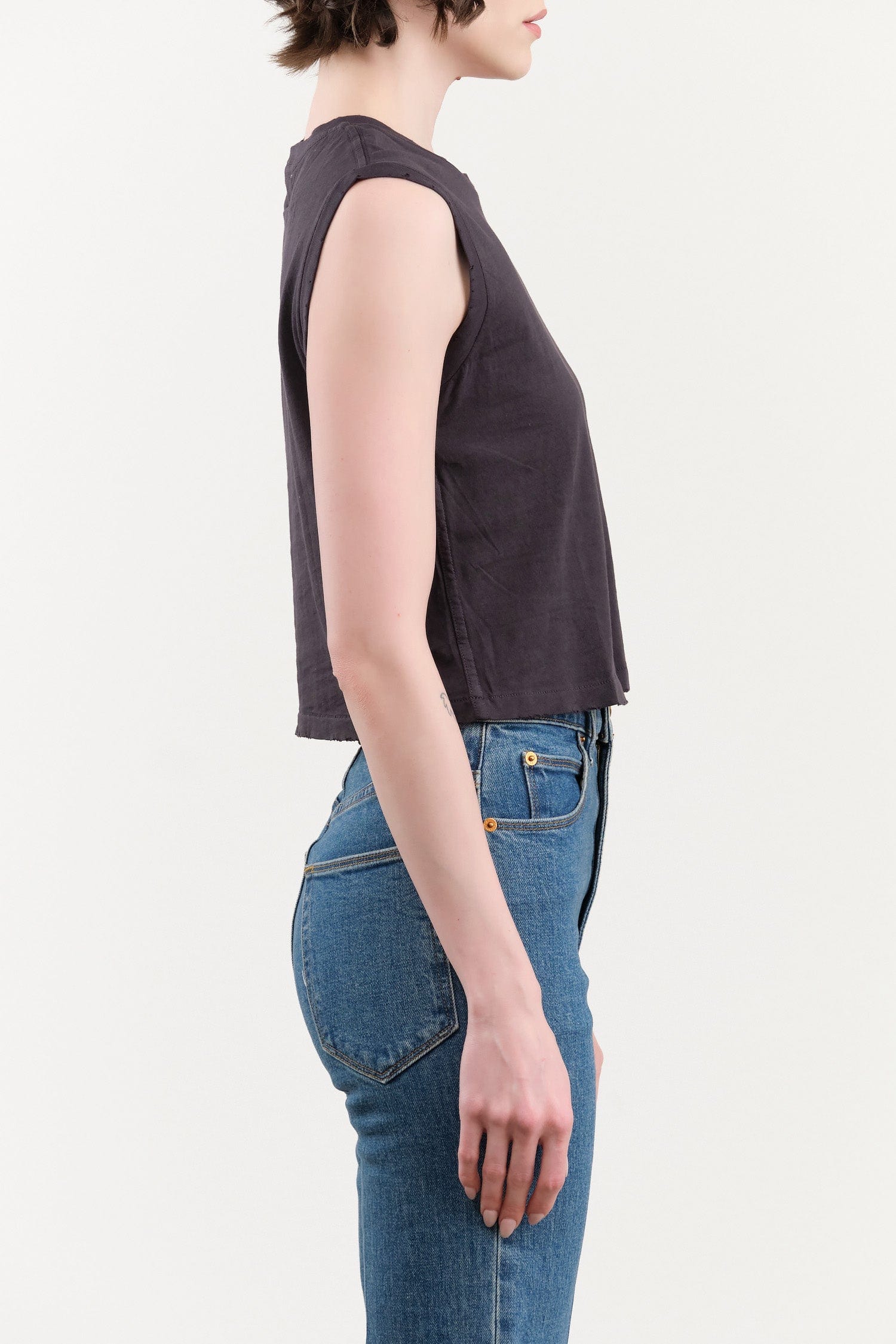 Amo Denim Apparel Womens Tees Sleeveless Babe Tee in Vintage Black