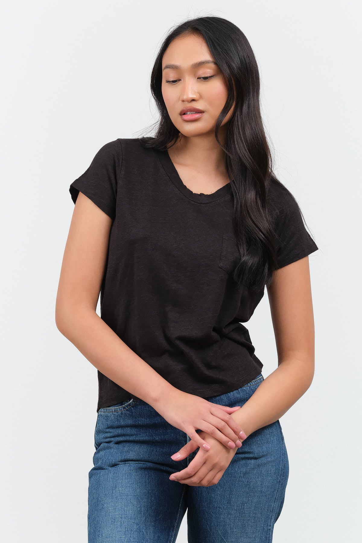Styled view of Sweetness V-Neck Tee in Black