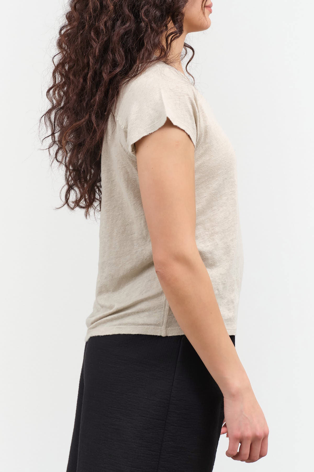 Side view of Sweetness V-Neck Tee in Pumice
