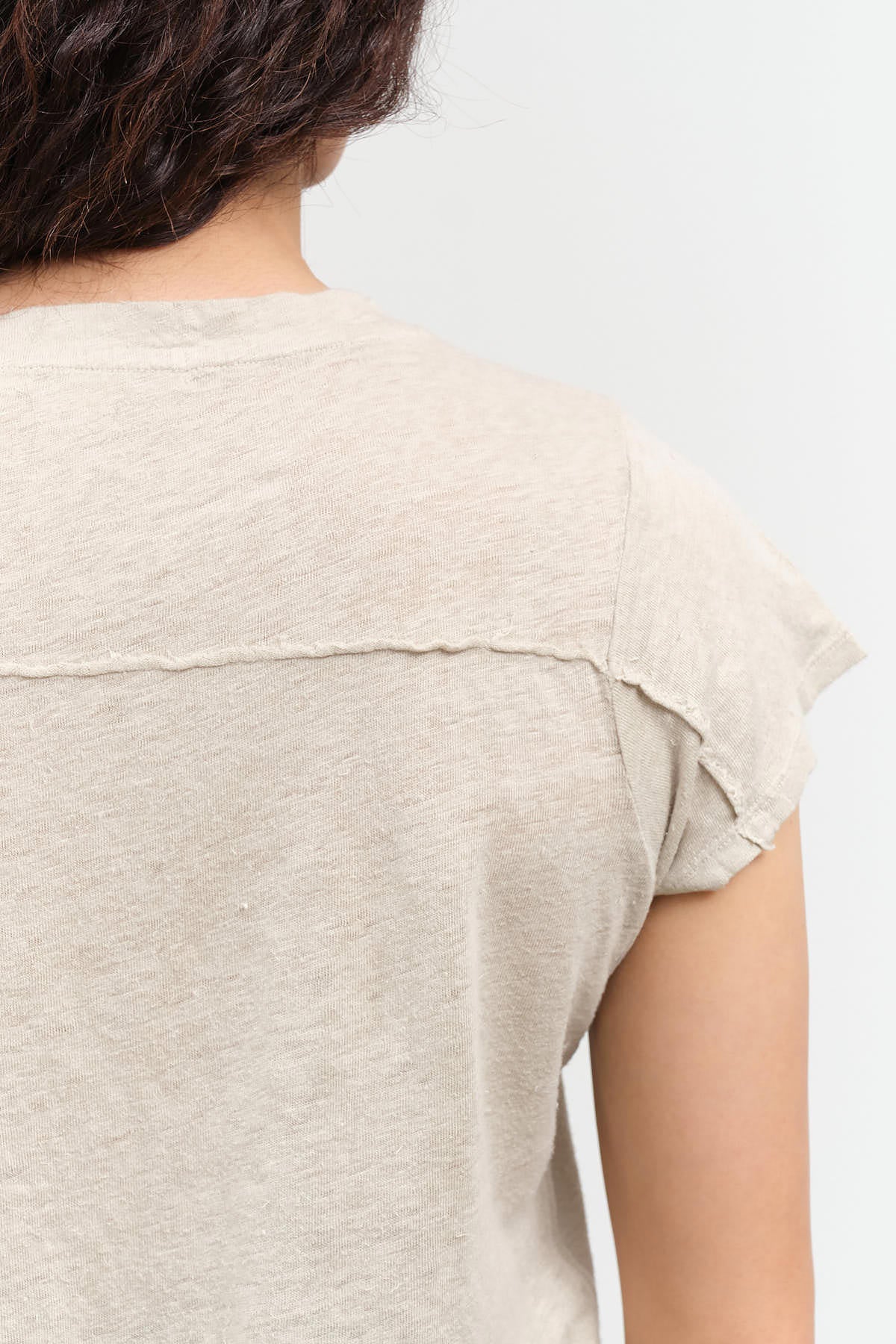 Upper back view of Sweetness V-Neck Tee in Pumice