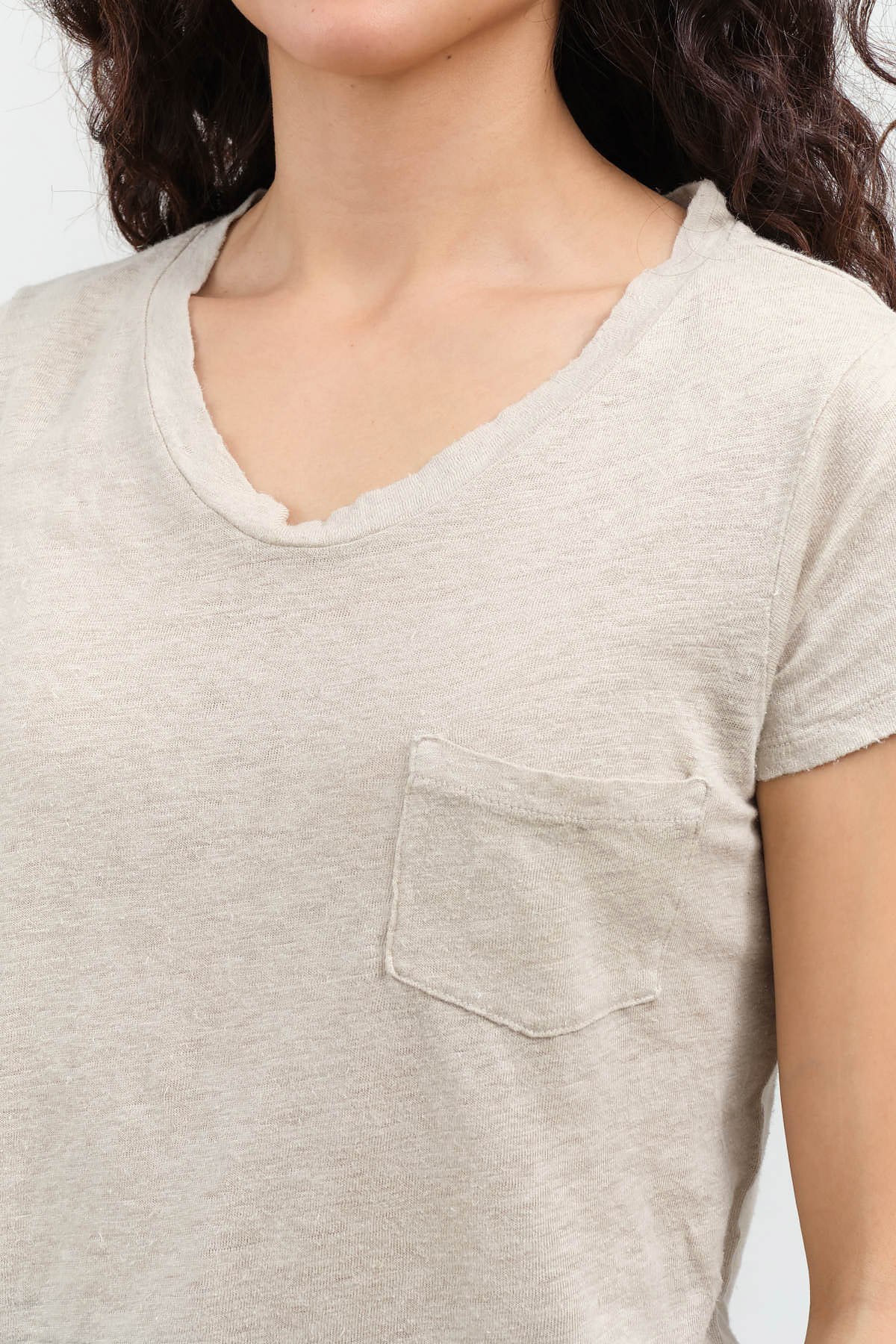 Collar view of Sweetness V-Neck Tee in Pumice