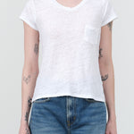 Sweetness V Neck Tee in White by Amo Denim