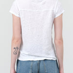 White Linen Short Sleeve Sweetness V Neck Tee by Amo Denim